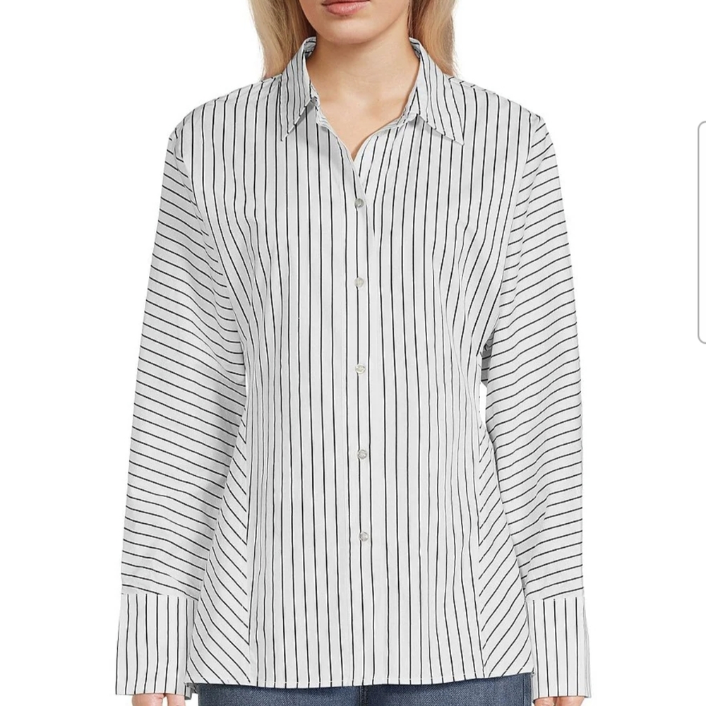 NWT GB Women's White and Black Striped Button-Up Shirt